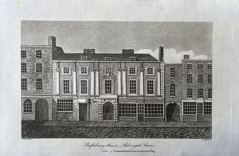 1813 Antique Print; Shaftesbury House, Aldersgate Street, London after Prattent
