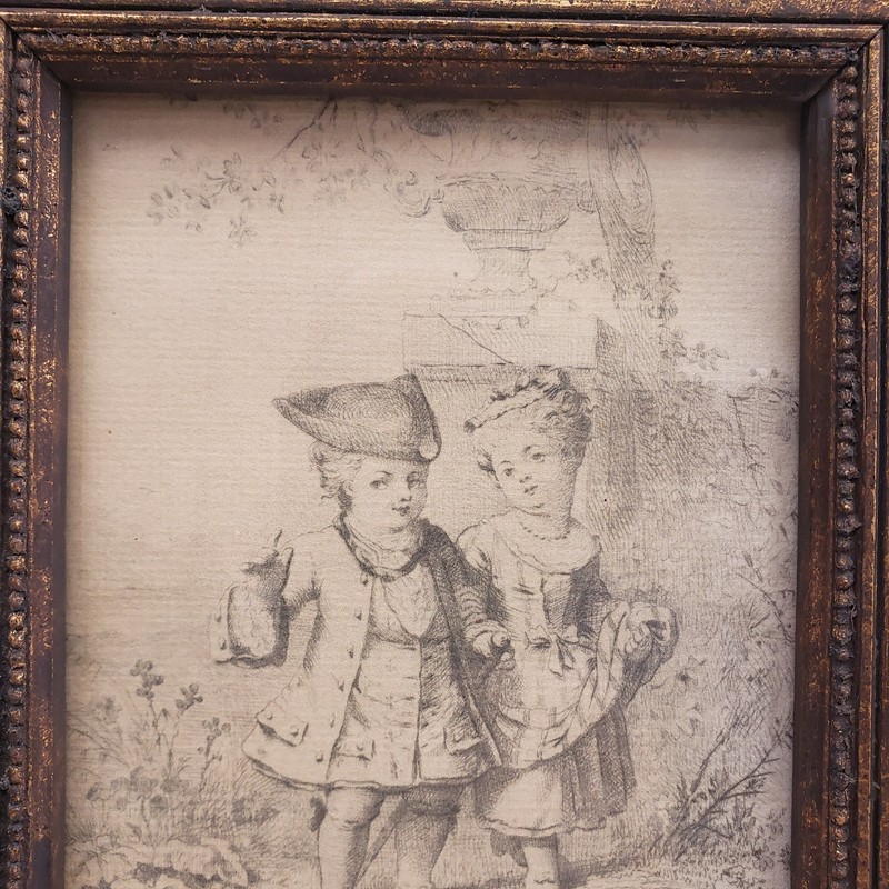 Lucien Penet Vintage Reproduction French Etching Wooden Framed 8.5 X 6 Children gallery