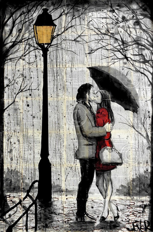 ROMANTIC ART PRINT – Lamp by Loui Jover Couple Kiss Romance Poster 24×16