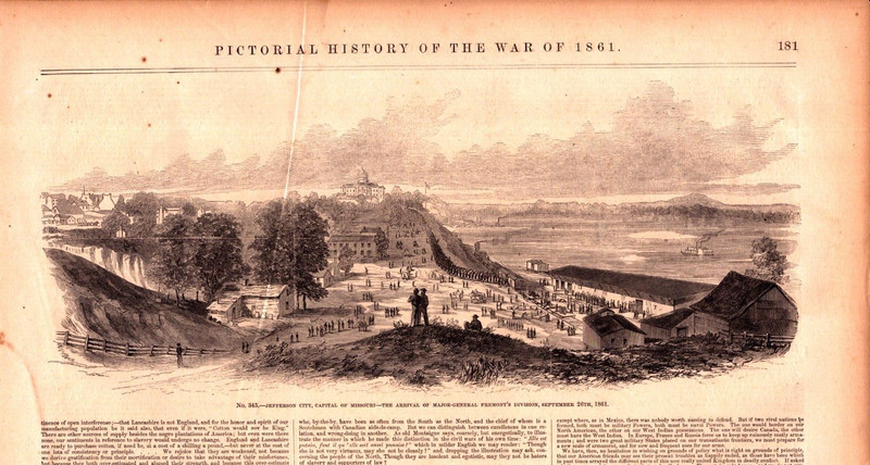 JEFFERSON CITY, CAPITAL OF MISSOURI, SENECA CREEK Antique Civil War print 1861
