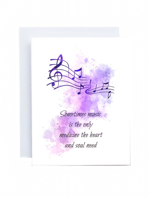 Music Notes Quote Card, Blank inside, 5x7, Music lover card, Music Teacher, Gift