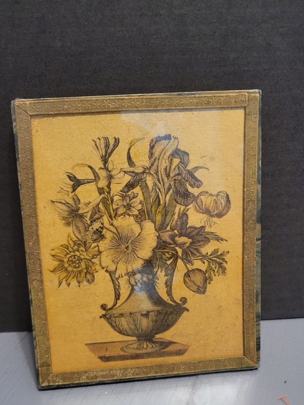 Antique/Vintage Floral still life Bouque Sepia In Brass Frame Signed N. Robert