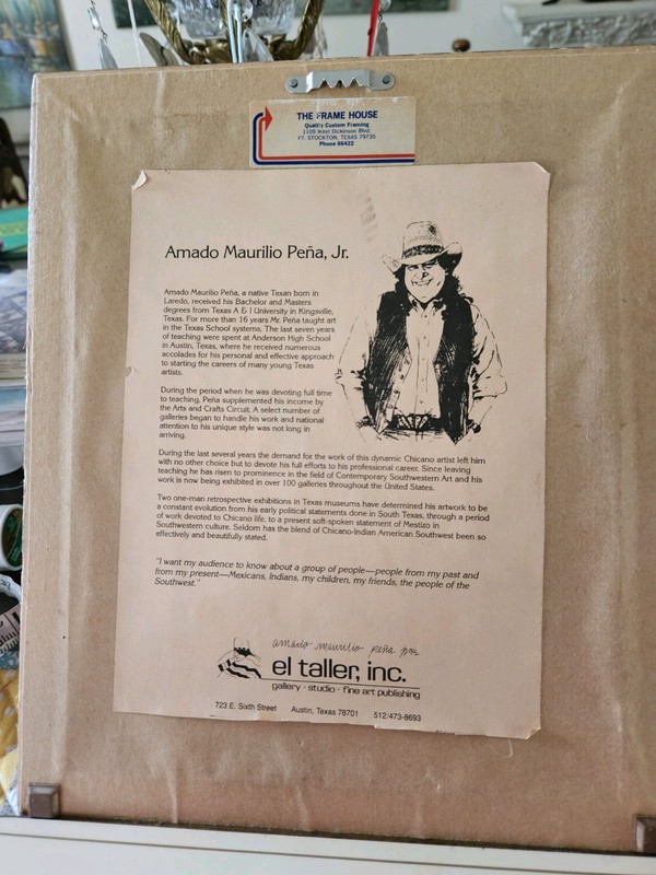 Amado Maurilio Pena VTG 1985 Southwestern Hand Signed Framed Print 11.5" X 9.5" gallery