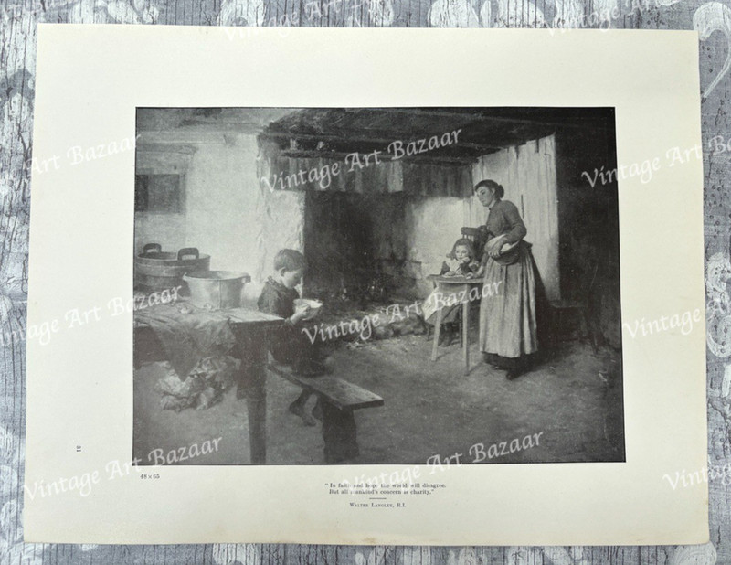 Walter Langley Faith Hope Charity Mother Children Home 1897 antique art print