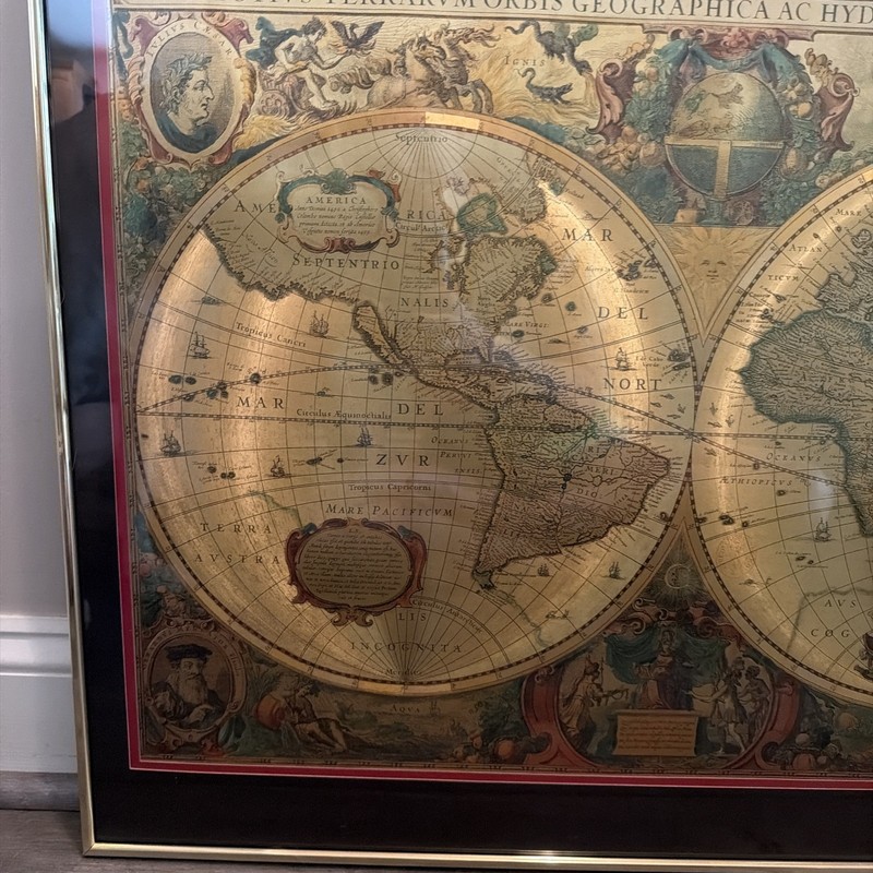 Large Orbis Terrarum Typus De Integroin Plurimis Gold Foil World Map Framed29x23 gallery