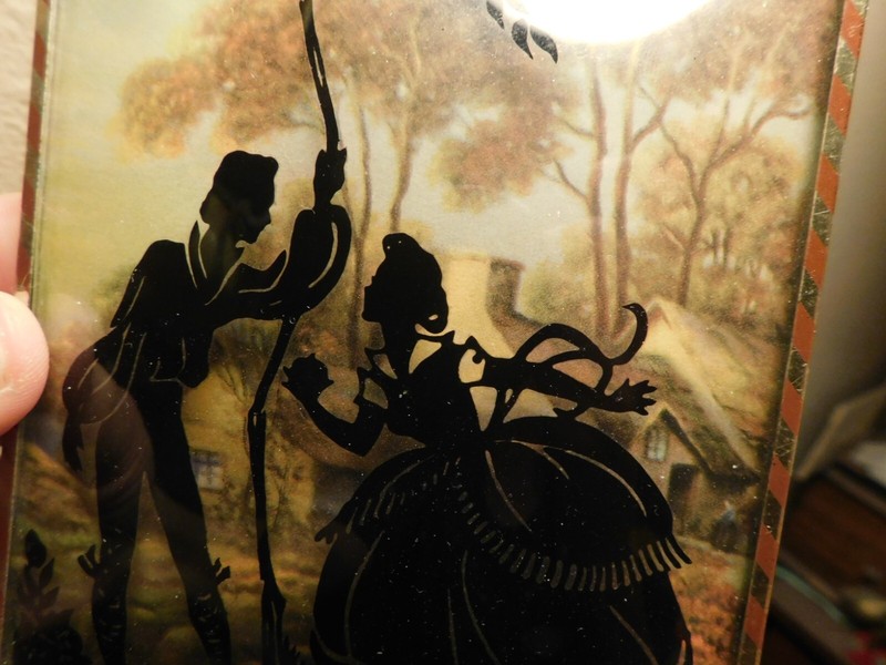 Silhouette Bubble Picture Vintage Reverse Paint Art Litho Cottage Courting gallery