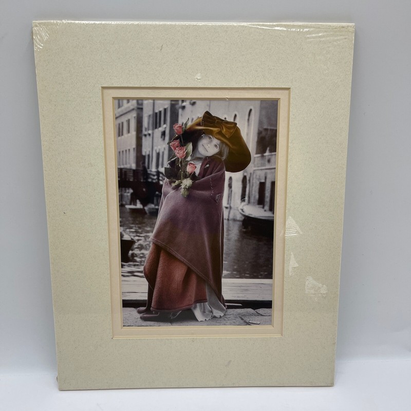 Girl In Coat With Red Roses Black And White Background 8 X 10 Print In Plastic