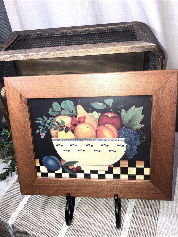 VTG Country Folk Art Diane Ulmer Pedersen Primitive Fruit Bowl Rustic Print 10″