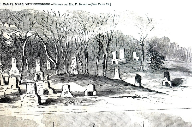 Murfreesboro Tennessee 1863 SKETCH of TOWN and CEMETERY Matted Civil War Print gallery