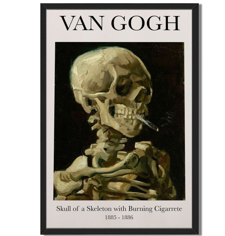 Framed Van Gogh Art Print «Skull of a Skeleton with Burning Cigarette»