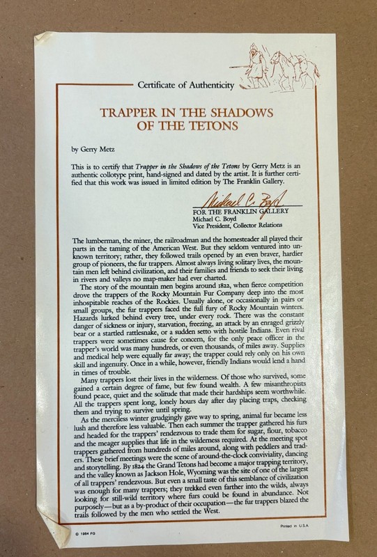Trapper in the Shadows of the Tetons Gerry Metz gallery