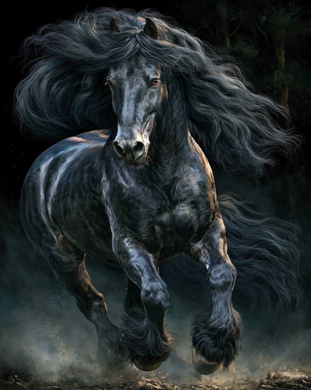 8×10 Black Friesian Horse in Motion Art Print – 882291599