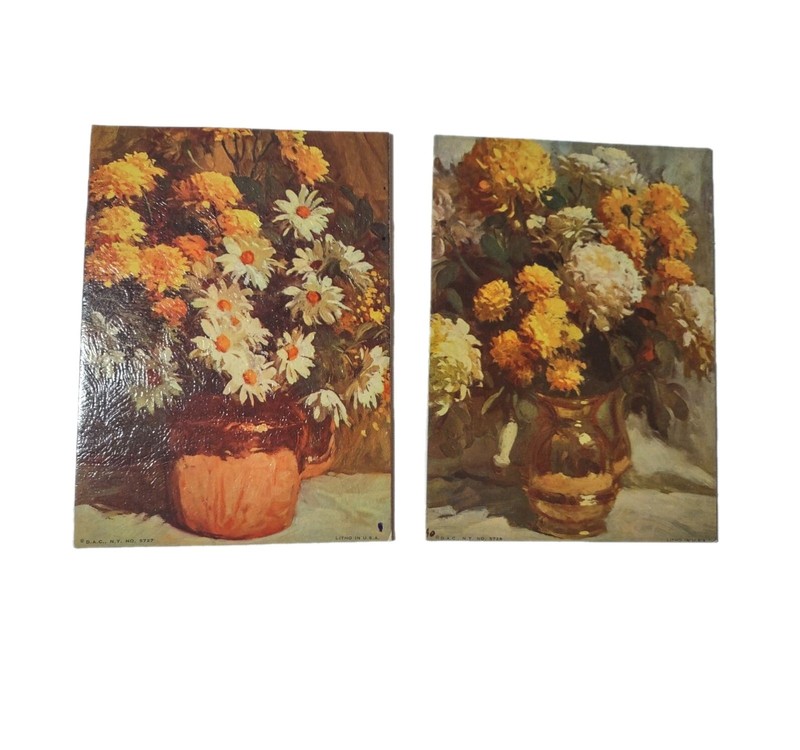 2 Floral DAC Ny Litho In USA 5x7" Vintage Art Panels Prints Yellow White Daisies gallery