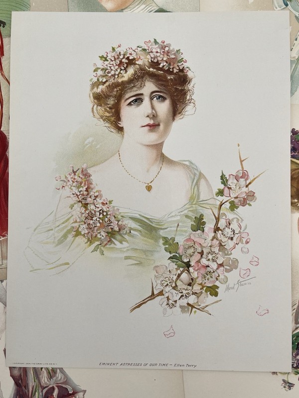 6 Antique Art Nouveau Lady Portrait Lithographs c.1905 Edwardian Fashion gallery