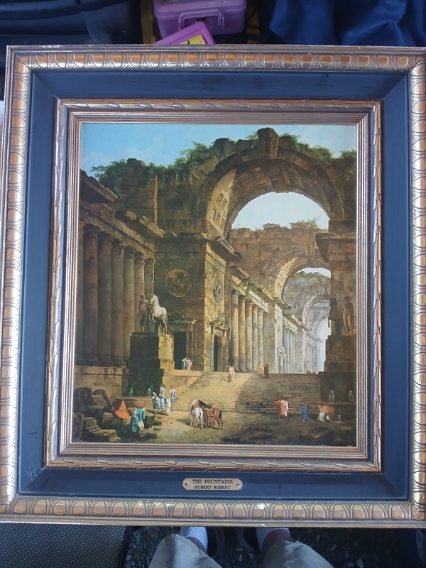 TURNER Gold Gilt Wood Frame Black Trim Lithograph «The Fountains” Hubert Robert