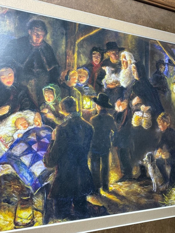 "An Amish Nativity Scene - Miracle In The Barn" Color Print - Matted And Framed gallery