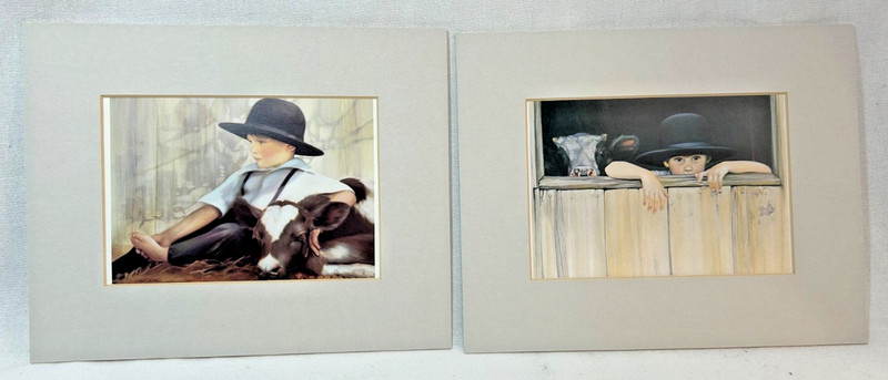 Nancy Noel Pair, “Mein Kalb", "Mid Morning" Matted Prints 1990 8"x10"