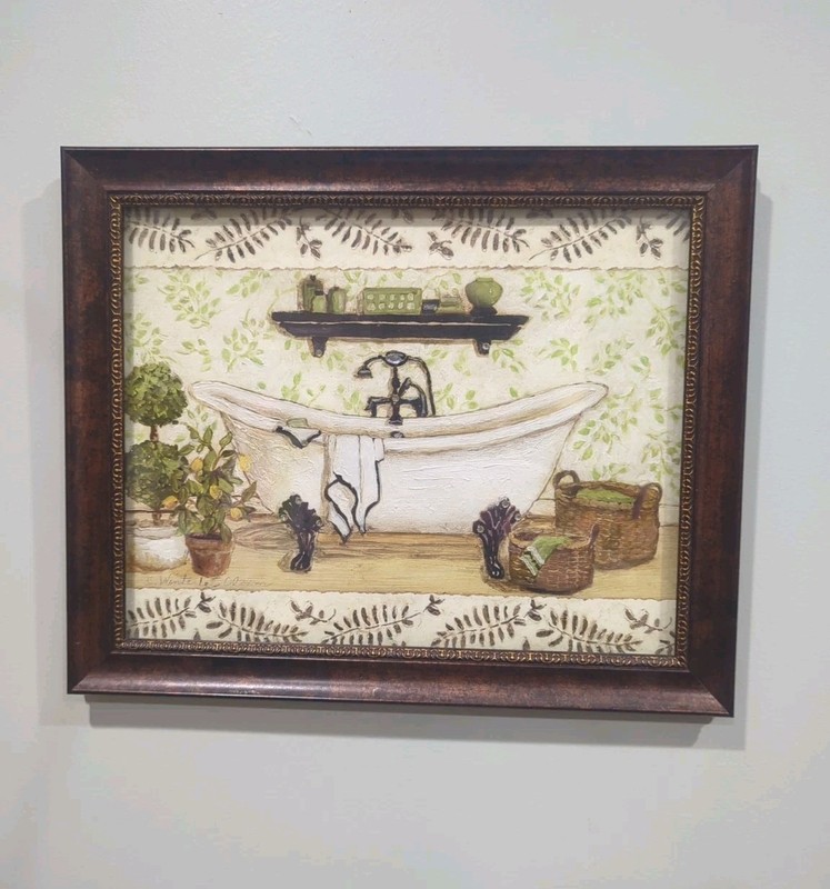 Glam Bath Tub Wall Picture Signed Print W/ Rhinestones 8 X 10 C. Winterle Olson