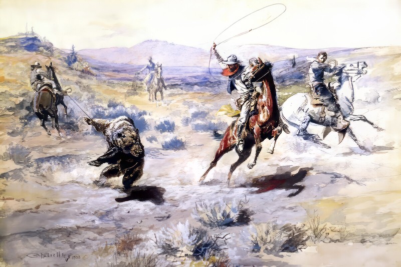 Roping a Grizzly by Charles M Russell Western Giclee Art Print + Free Shipping