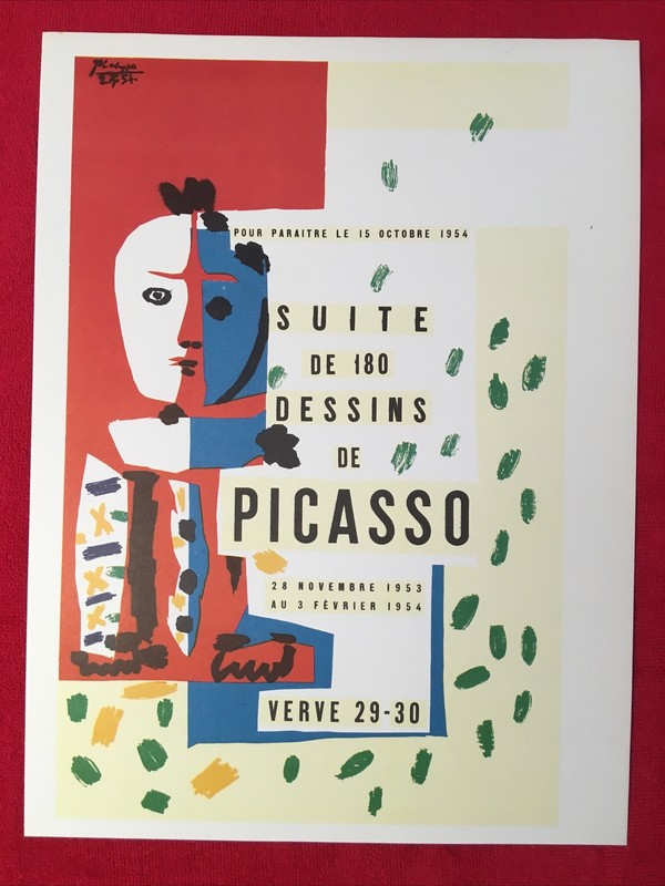 PABLO PICASSO, 1954 15 October Vintage,Poster,1957 Offset Lithograph Platesigned