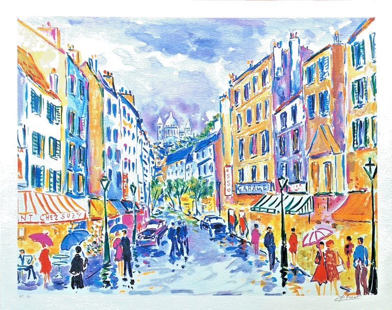 Jean Claude Picot «Montmarte Sous La Pluie» 11 1/4″ x 14 1/2″ Seriolithograph