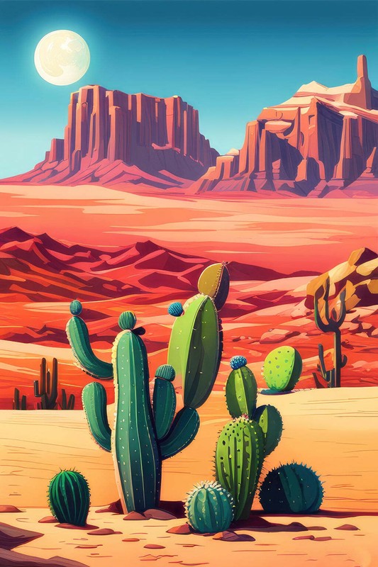 Sunset in The Southwest Digital Illustration I Art Print – 12 x 18 inches