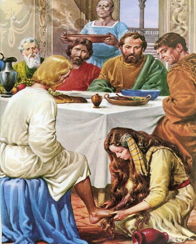 Mary Magdalene Washes Feet of JESUS VINTAGE PAINTING poster print Home Decor gallery