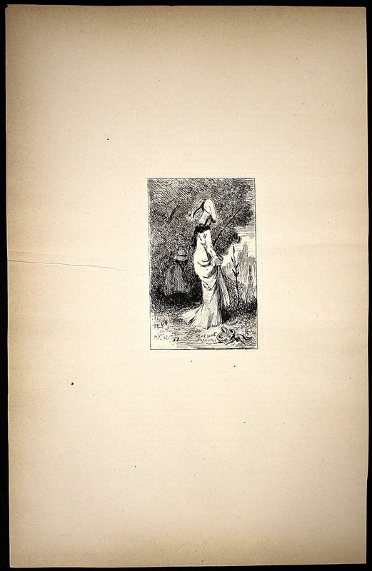 Henry Somm «Une Pêcheuse» Antique Copper Plate Etching 1874 Unframed
