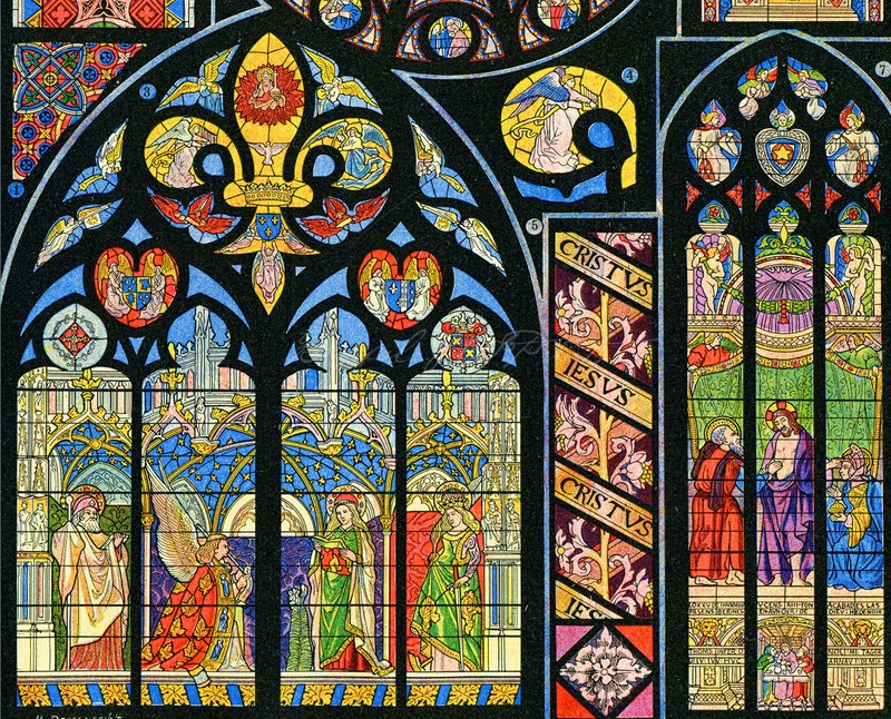 Stained Glass Church Windows Notre Dame Larousse 2 Poster Print Set A Milot gallery