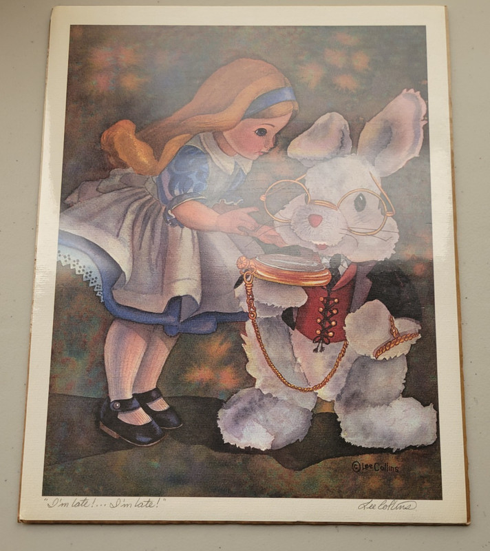 Alice in Wonderland «I’m Late, I’m Late» Art print Lee Collins signed 70’s-80’s