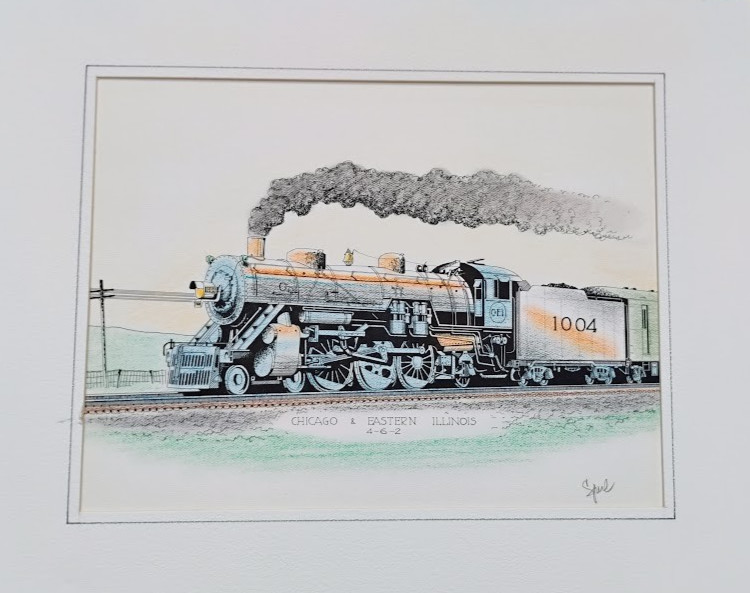 Chicago & Eastern Illinois Locomotive 1004 Train Print Signed Sperl Hand Colored
