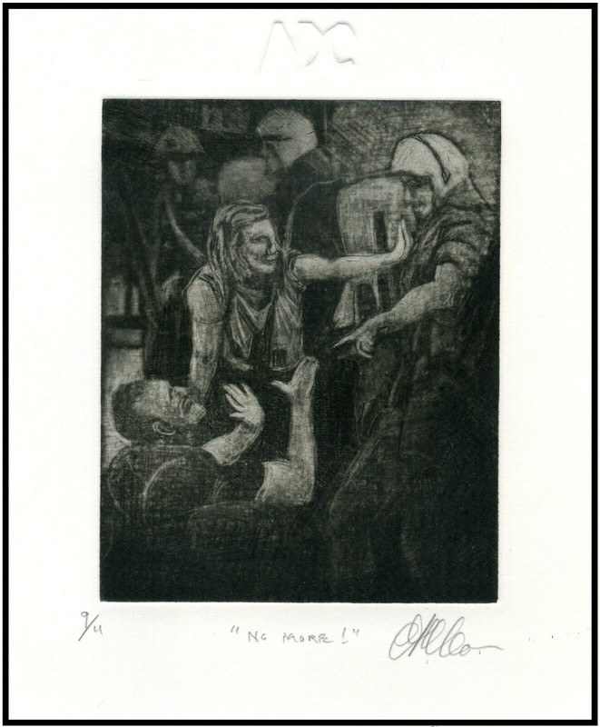 IN OUR OWN TIME! WAR POLITICAL PROTESTORS, RIOT POLICE Original MEZZOTINT Signed
