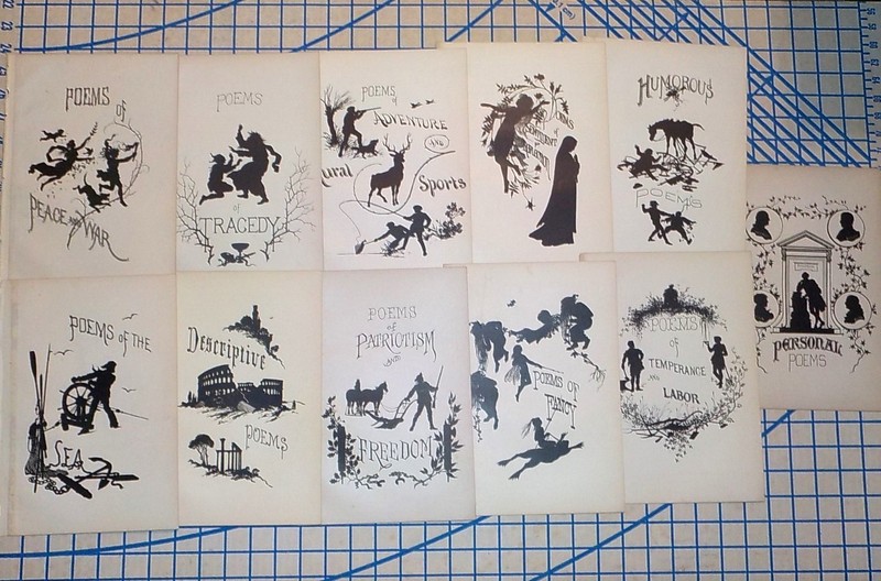 Antique 1877 Victorian Illustrations Silhouette Facsimile Manuscripts verso 11 p
