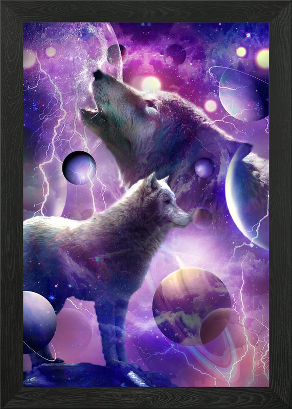 Cosmic Wolf Howling Framed Wall Art Poster Canvas Print Picture
