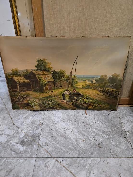 Antique Chromolithograph Jerome Thompson THE OLD OAKEN BUCKET Bencke Scott $199