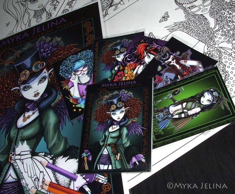 Fairy Art Adult Coloring Fantasy Steampunk Rockabilly Myka Trading Card Set 3 gallery