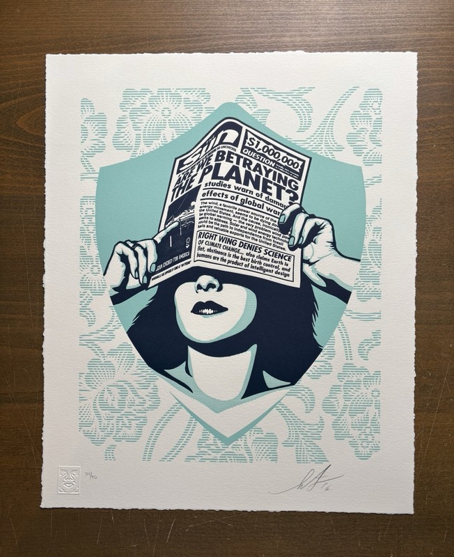 Shepard Fairey Obey GLOBAL WARNING Signed Numbered Letterpress Print RARE
