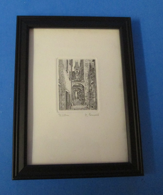H. Sommer signed etching PASSAU Germany framed & under glass 7 3/4″ x 5 3/4″
