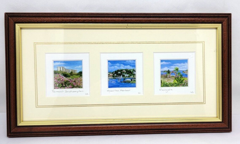 Global Miniatures Lithograph 3 MINI PRINTS Framed Matted Hand Titled Initialed 3