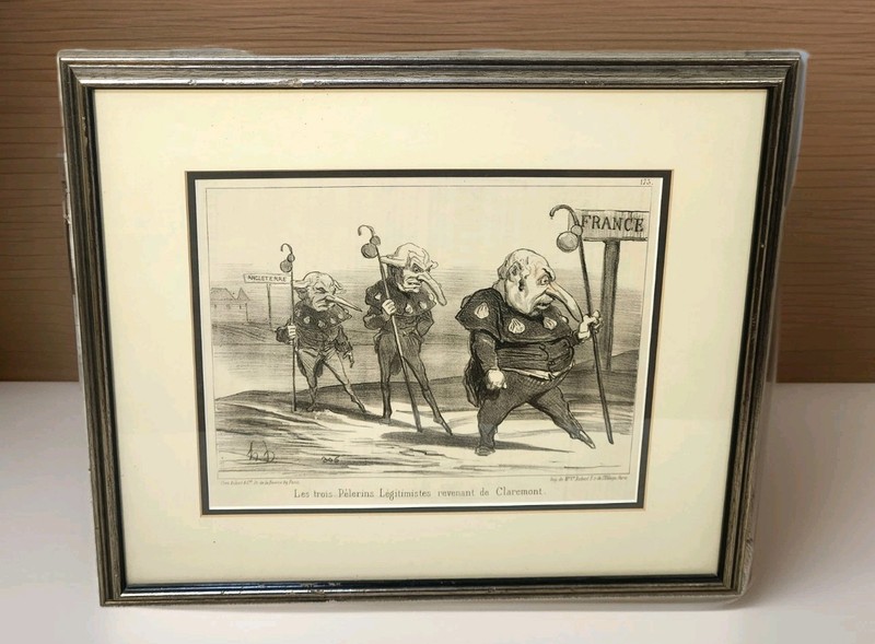 Antique Framed 1851 Daumier Lithograph Le Charivari French Political Satire Rare