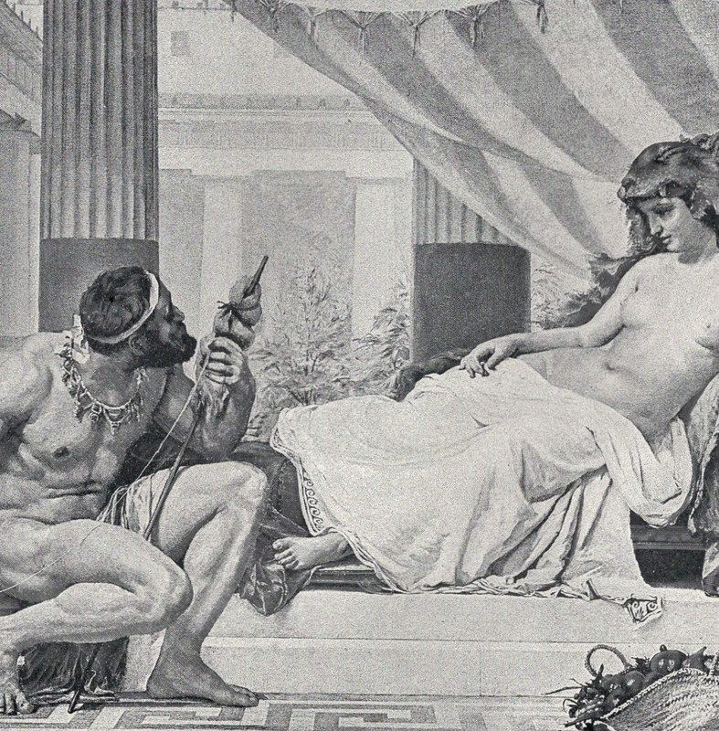 Hercules & Omphale Greek Roman Neoclassical Scene 1892 Antique Engraving