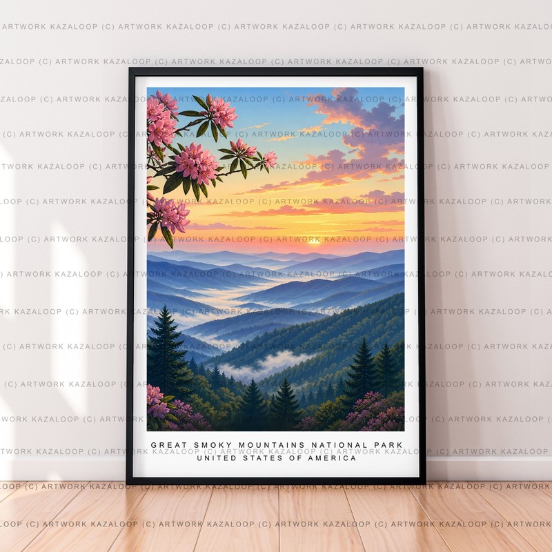 Sunset Over Great Smoky Mountains Unframed Illustration Art Wall Print