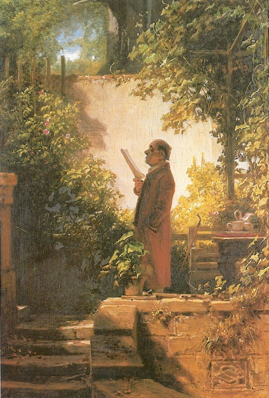 Carl Spitzweg – Newspaper Reader in the Garden (1860) – 17″ x 22″ Fine Art Print