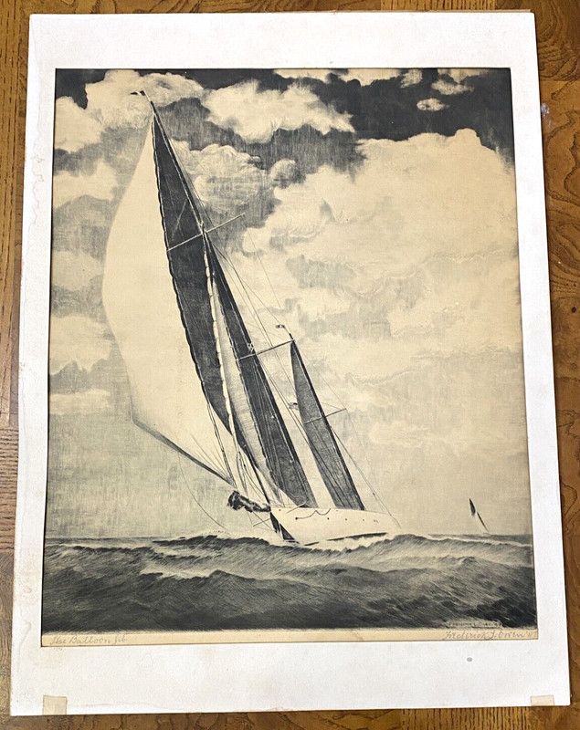 The Balloon Jib Etching Fredrick L Owens Artist Rare? 1947 size 12” x 16”