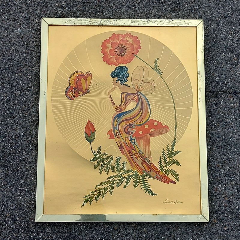 Vintage Michelle Emblem Original Golden Foil Art «poppy Nymph»