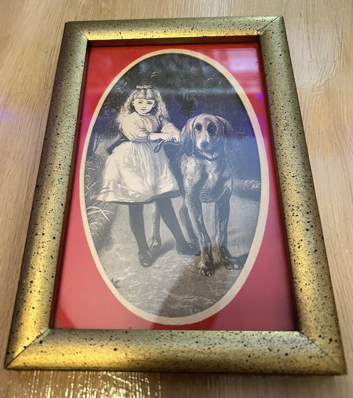 George Nathan Framed Victorian Prints Vtg Lot Of 2 Girl W/dog School Girl 1973 gallery