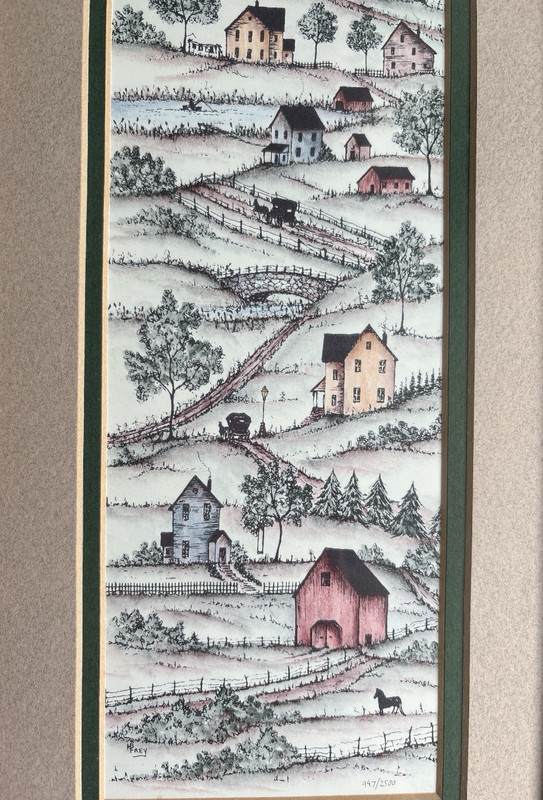 Vtg MB Frey Rural Country Living Amish Horse & Buggy Framed Litho LE 947/2500 gallery