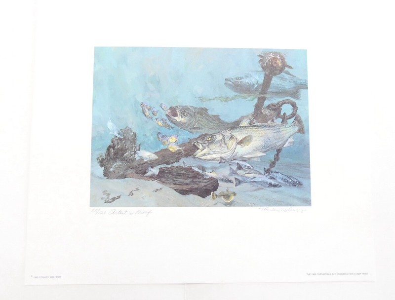 1985 Stanley Meltoff Artist Proof Stripers at Anchor Chesapeake Bay Print 55/120