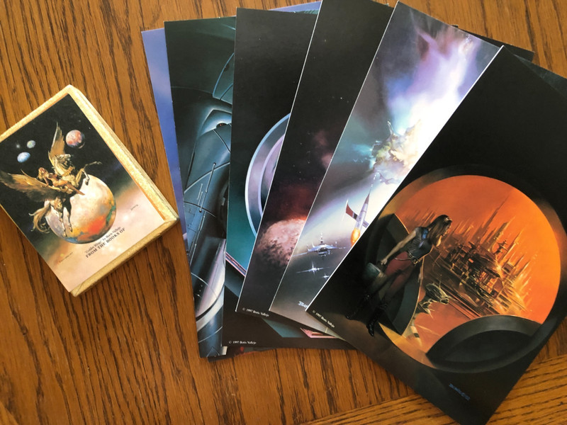 Lot of 6 1997 BORIS VALLEJO 9X6 CARDSTOCK PRINTS + 40+ Vintage 1980s NAMEPLATES!