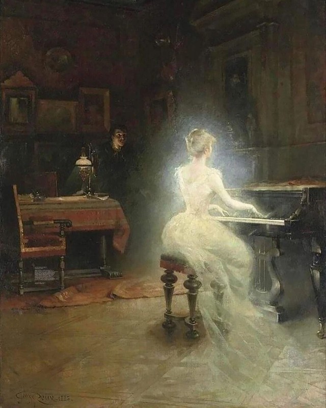 Spirit at the Piano George Roux 1885 VINTAGE art poster print antique painting gallery